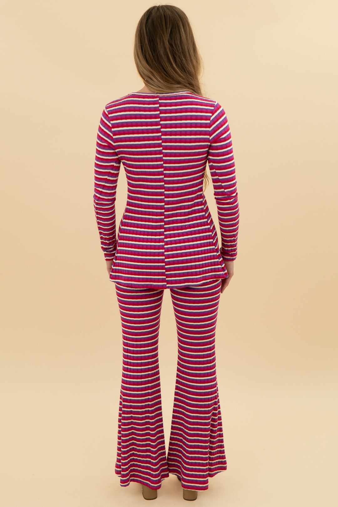 year of ours pink/purple stripe knit top and pants set (xs)