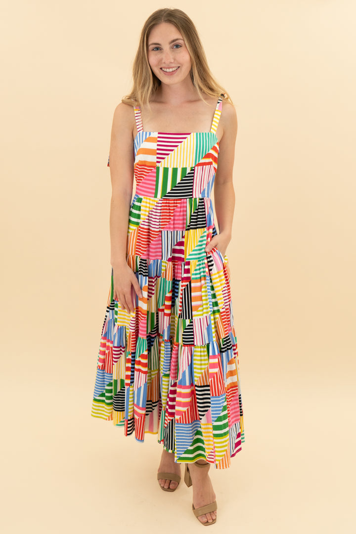 kate spade multi stripe midi dress (xs)