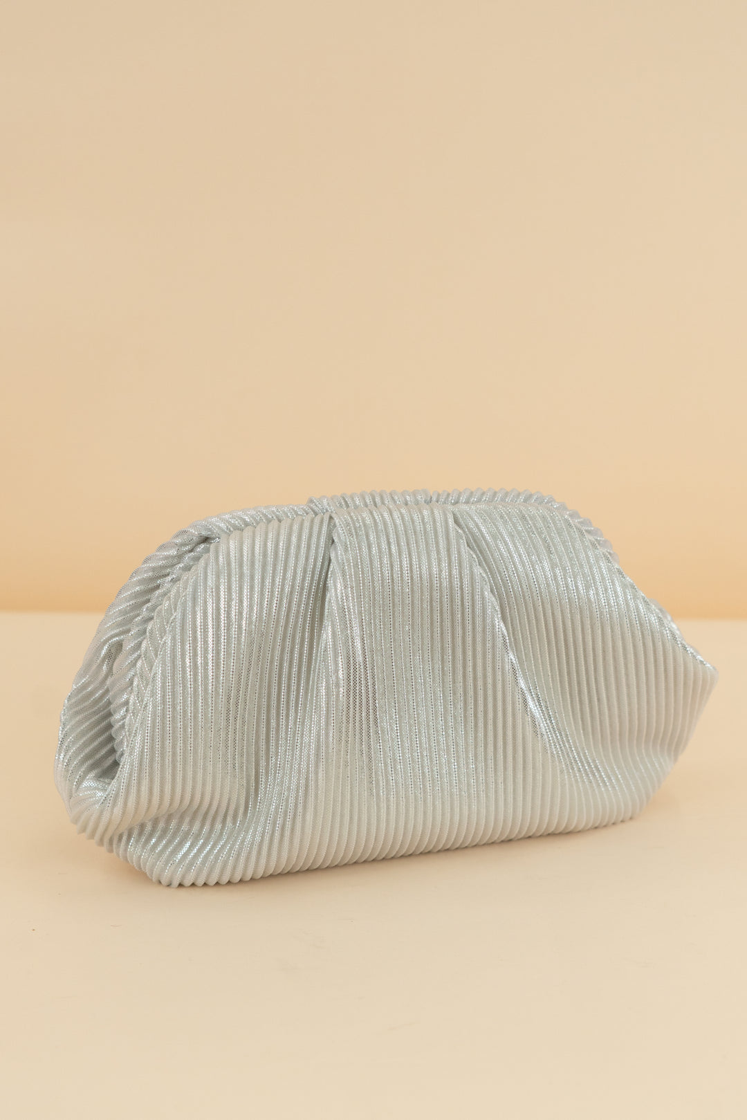 nina silver plisse evening bag (retail $98)