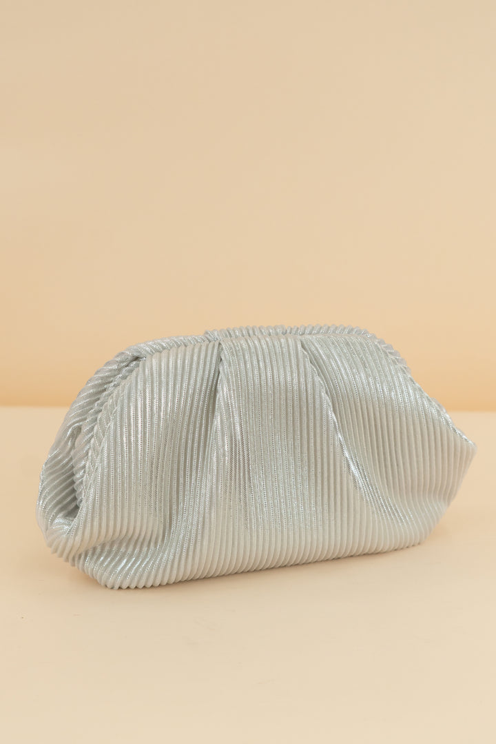 nina silver plisse evening bag (retail $98)