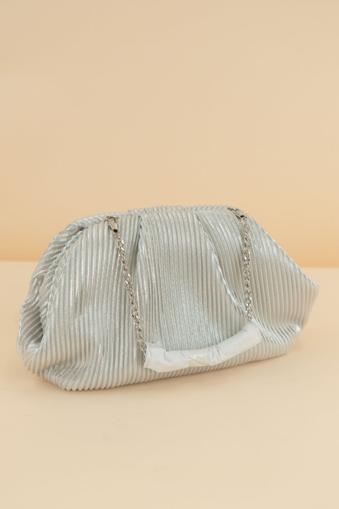 nina silver plisse evening bag (retail $98)