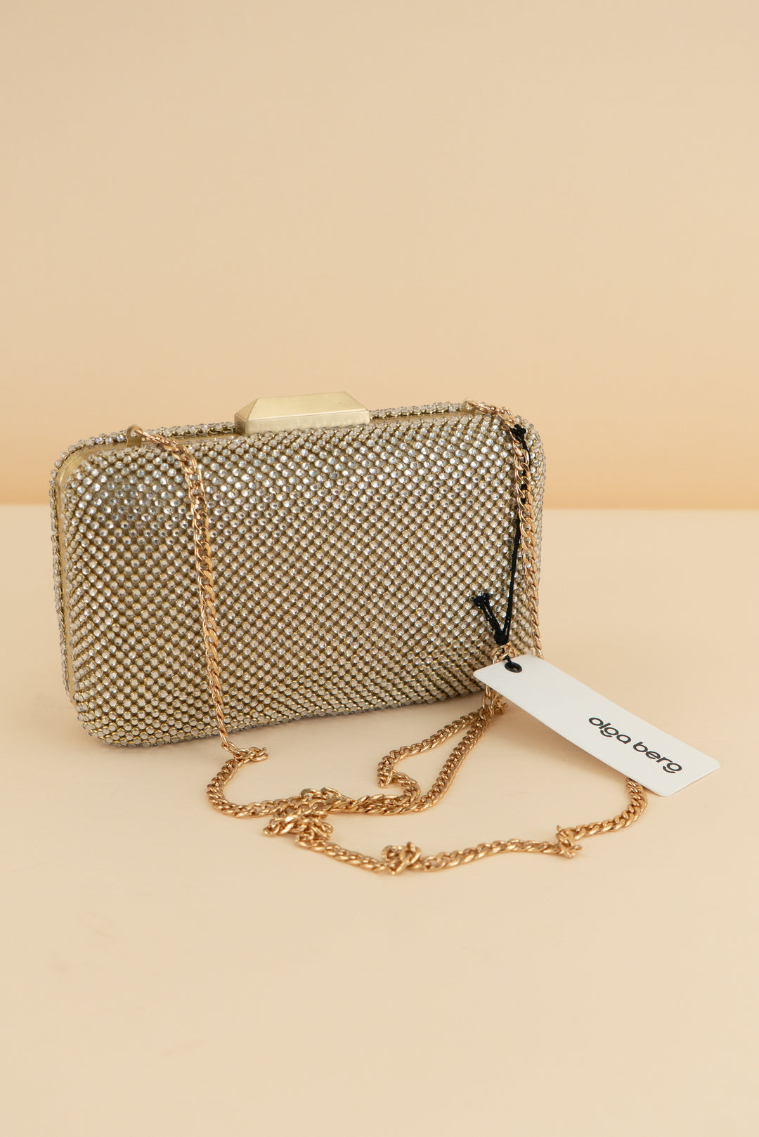 olga berg champagne Ronny Crystal Mesh Clutch (retail $125)