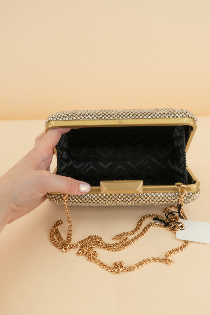 olga berg champagne Ronny Crystal Mesh Clutch (retail $125)
