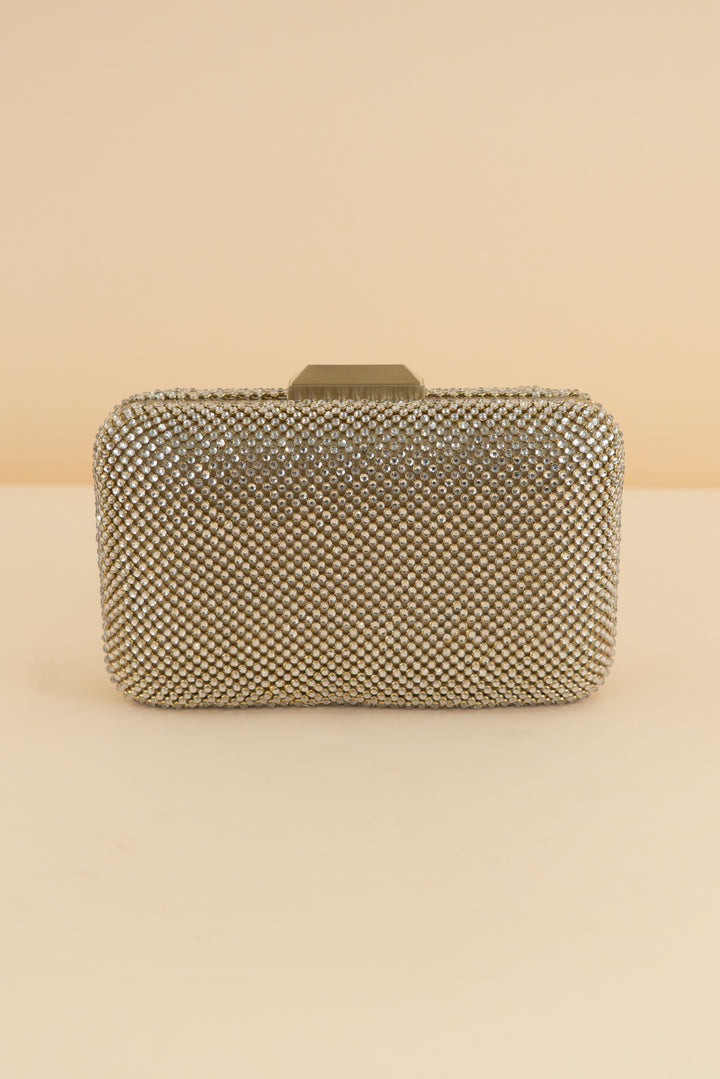 olga berg champagne Ronny Crystal Mesh Clutch (retail $125)