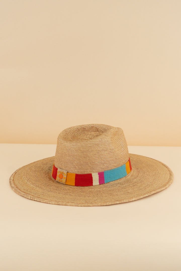 rattan sun hat with multicolor band (os; retail $65)