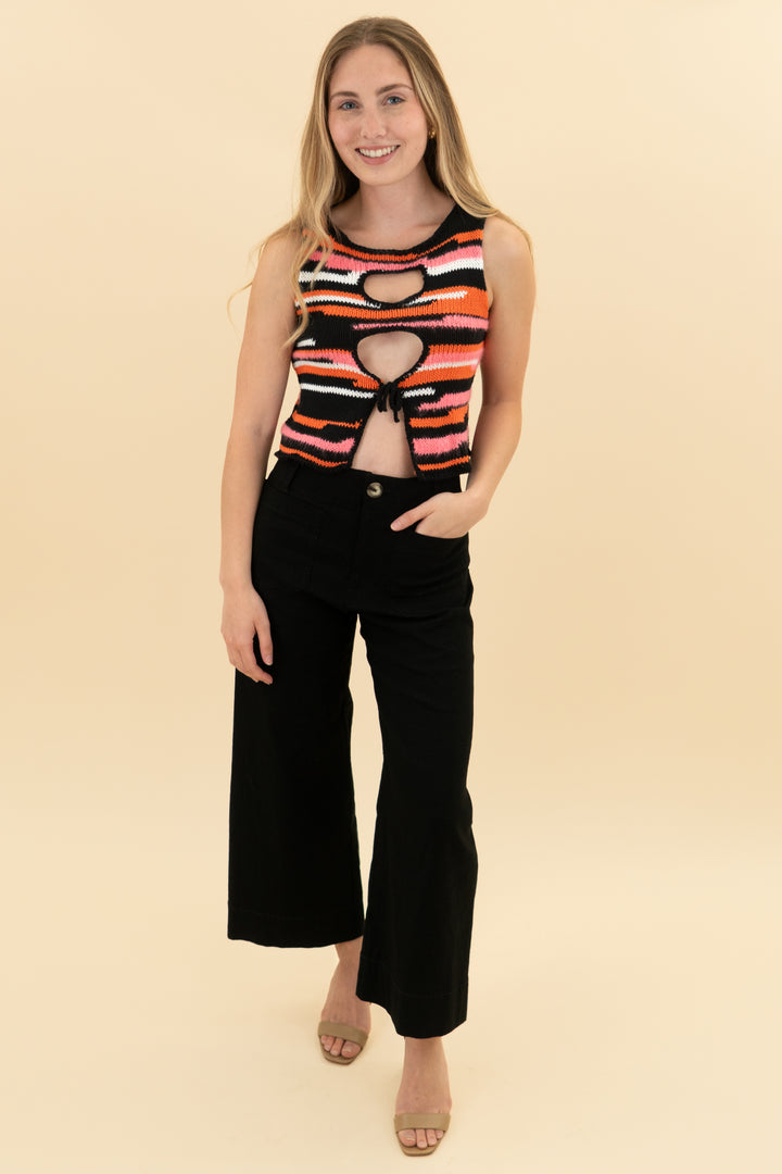 tach clothing stripe crochet knit sleeveless top (xs)