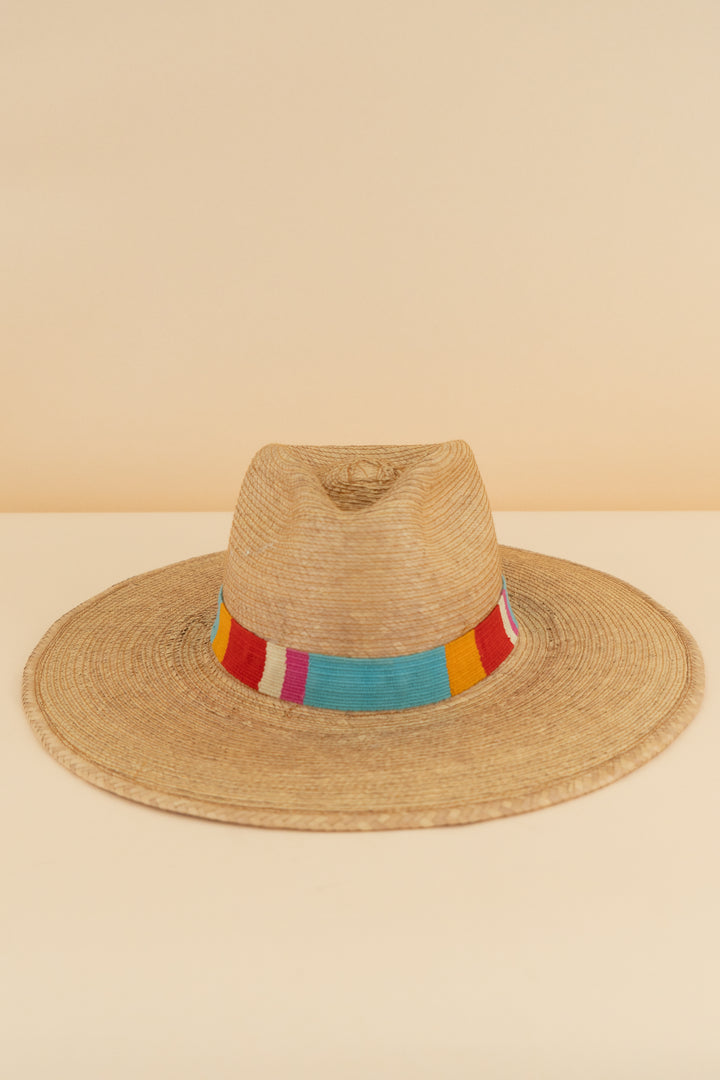 rattan sun hat with multicolor band (os; retail $65)