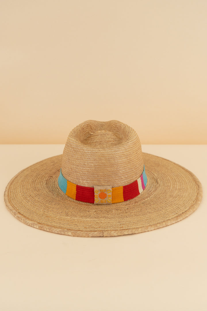 rattan sun hat with multicolor band (os; retail $65)