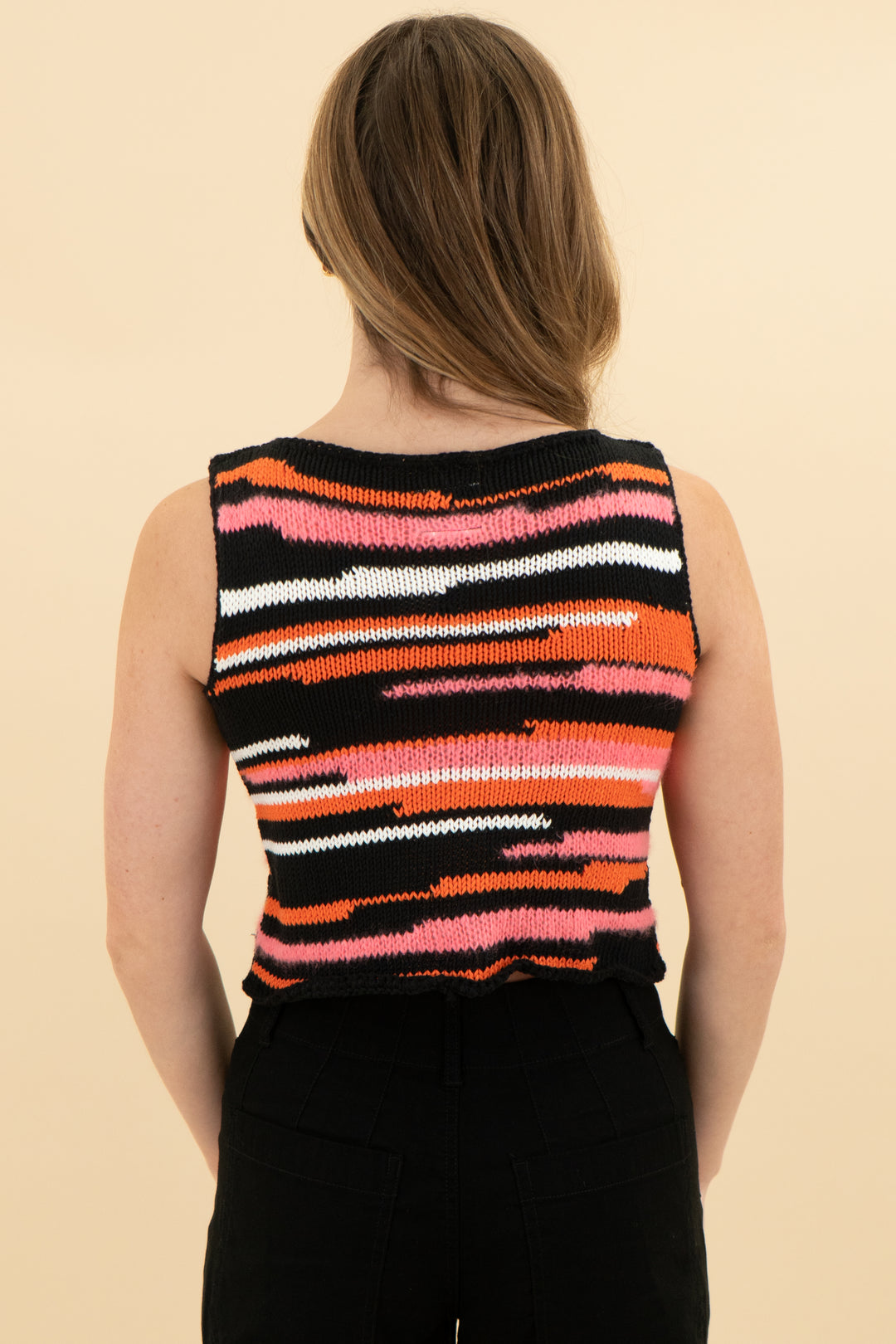 tach clothing stripe crochet knit sleeveless top (xs)