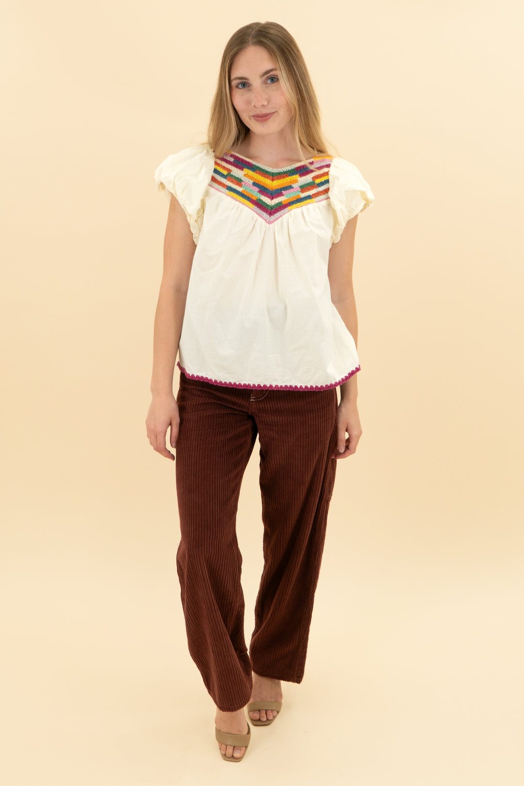 saylor cream/colorful knit top (xs/s)