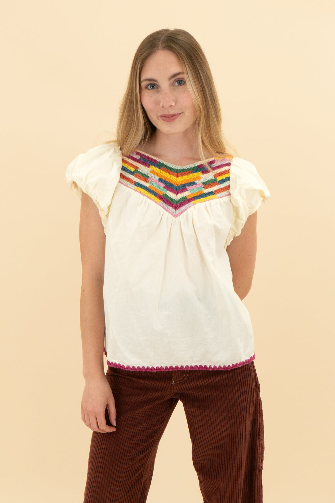 saylor cream/colorful knit top (xs/s)