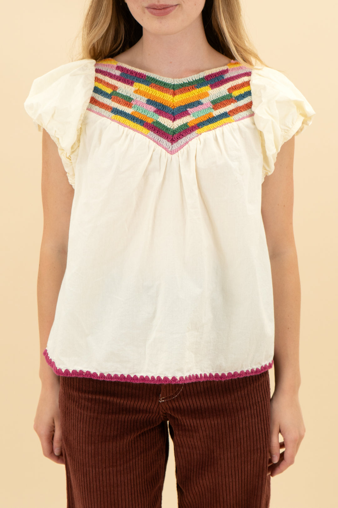 saylor cream/colorful knit top (xs/s)