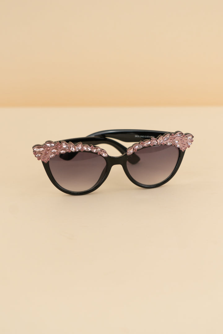 persevere black sunglasses w/ pink gemstones
