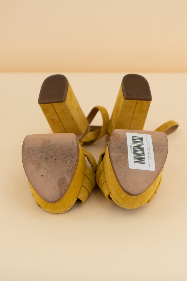 coach mustard yellow platform block heel (6; retail $175)