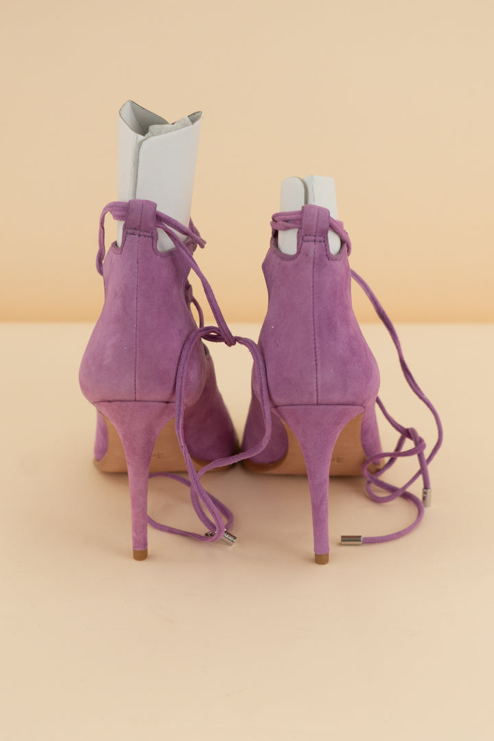 coach purple suede lace-up heel (6; retail $175)