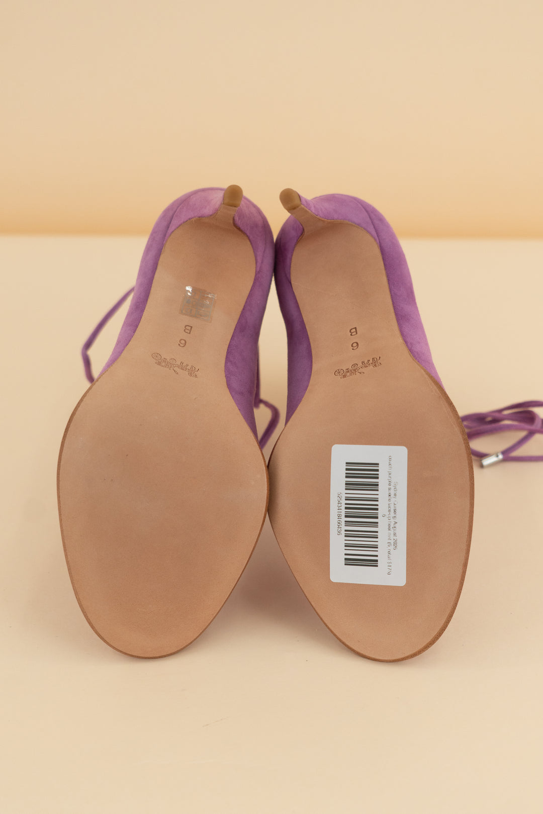 coach purple suede lace-up heel (6; retail $175)