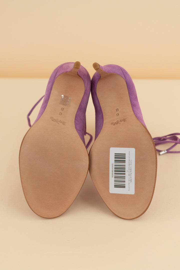coach purple suede lace-up heel (6; retail $175)