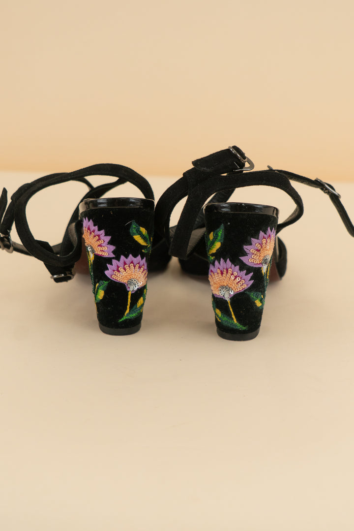 odette e odile black floral heel (7.5; retail $250)