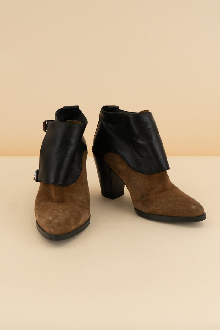 all saints western two-tone booties (6; retail $385)