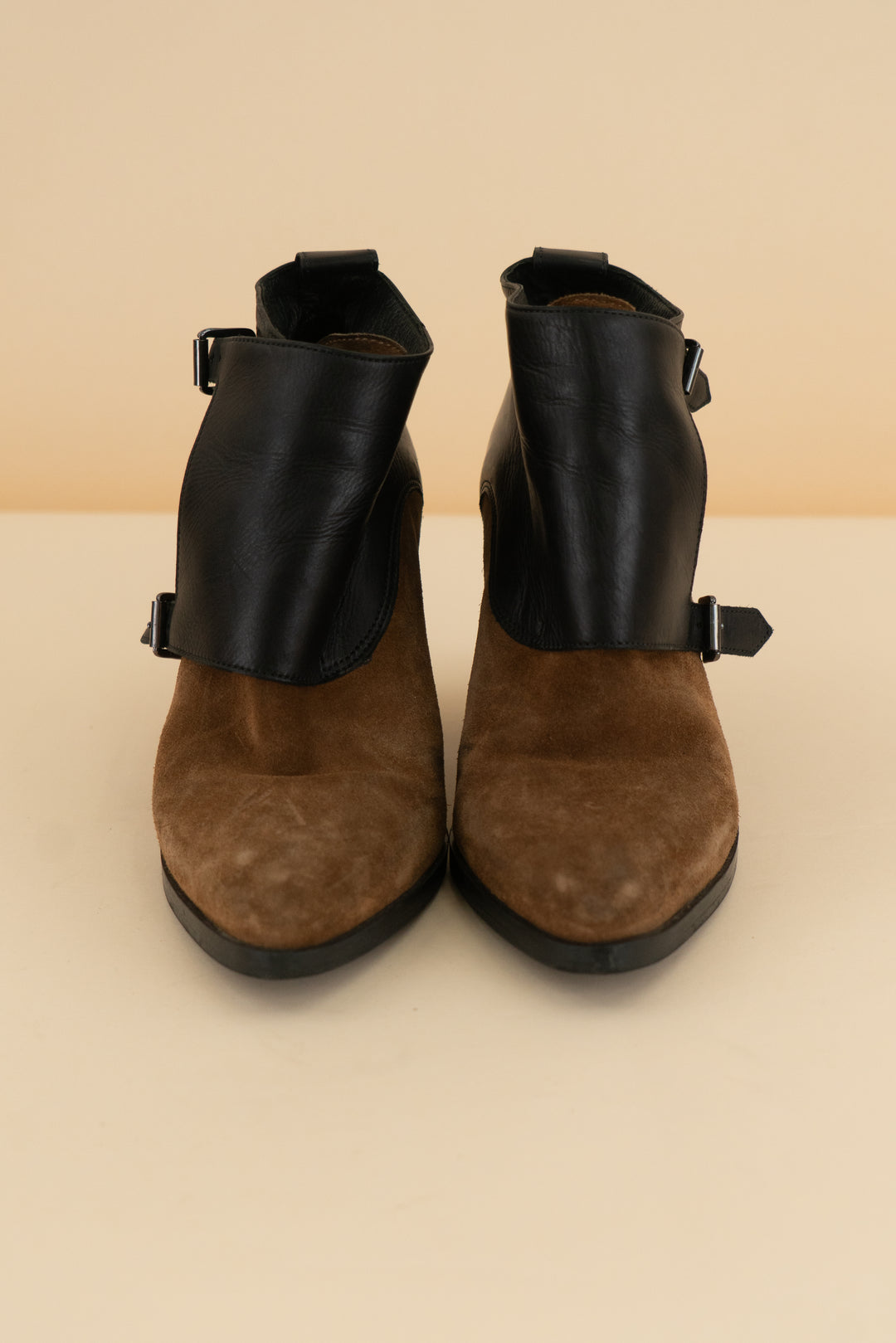 all saints western two-tone booties (6; retail $385)