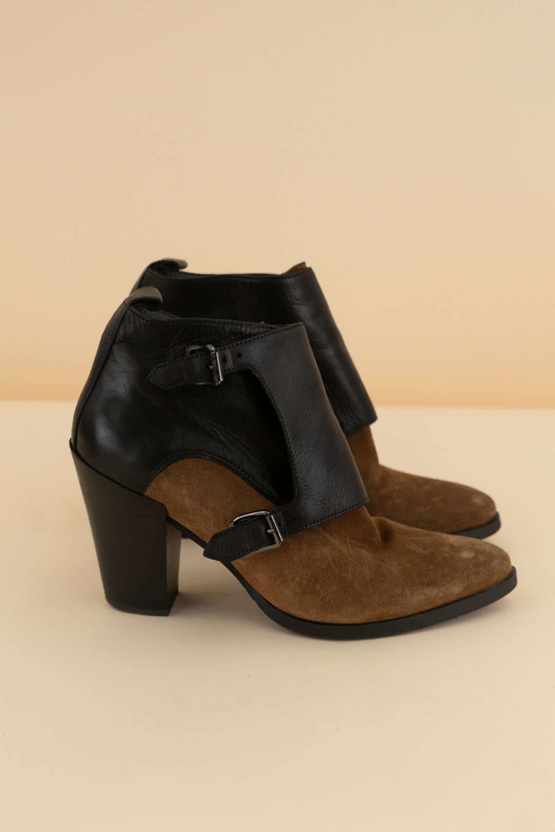 all saints western two-tone booties (6; retail $385)