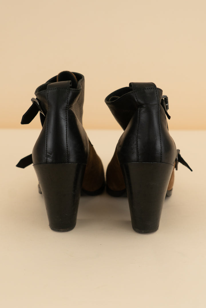 all saints western two-tone booties (6; retail $385)