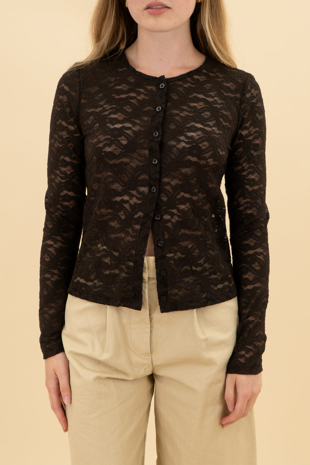 gap brown lace long sleeve top nwt (xsp; retail $59.95)