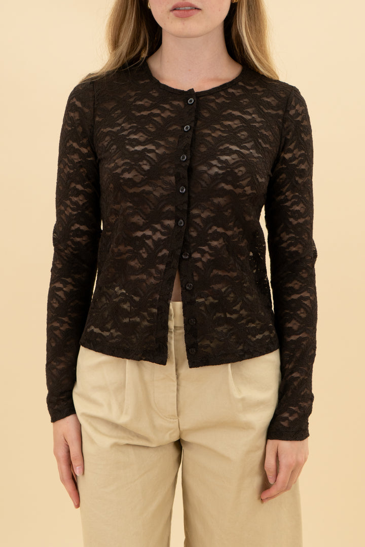 gap brown lace long sleeve top nwt (xsp; retail $59.95)