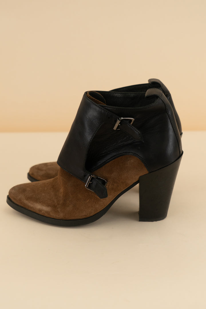 all saints western two-tone booties (6; retail $385)