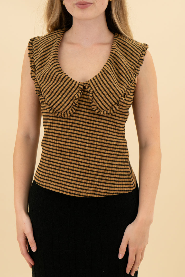meve brown and black gingham collared top (xs)