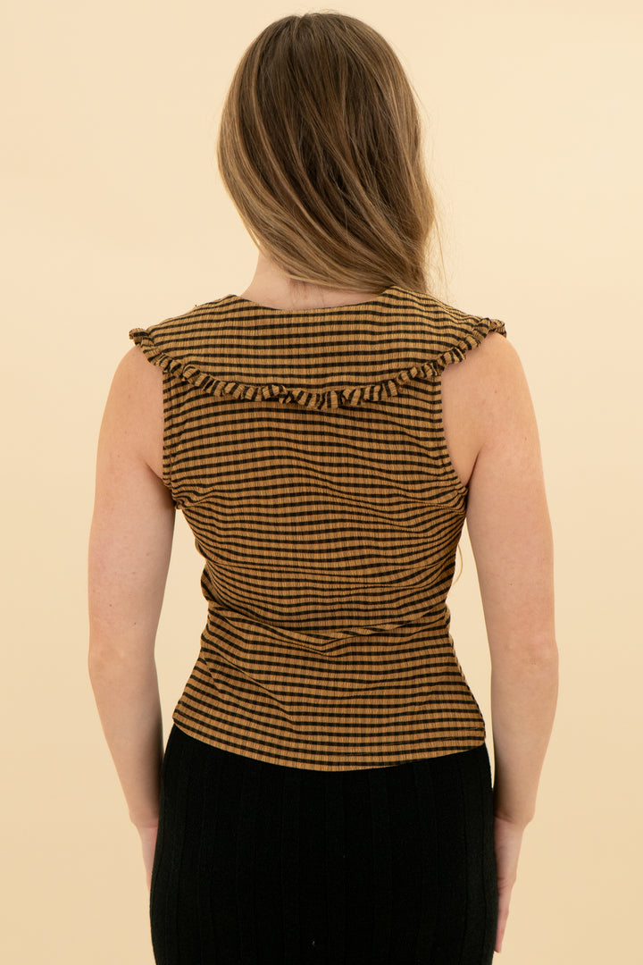 meve brown and black gingham collared top (xs)