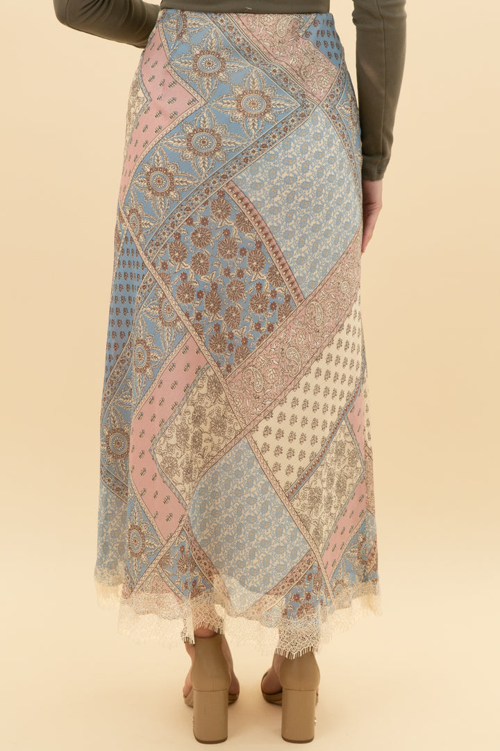loft bandana print patchwork lace midi skirt (xs; retail $89.95)