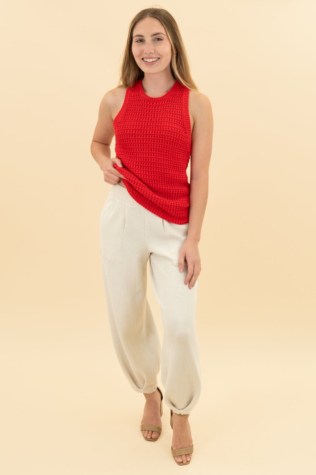 madewell red crochet knit sleeveless top (xs)