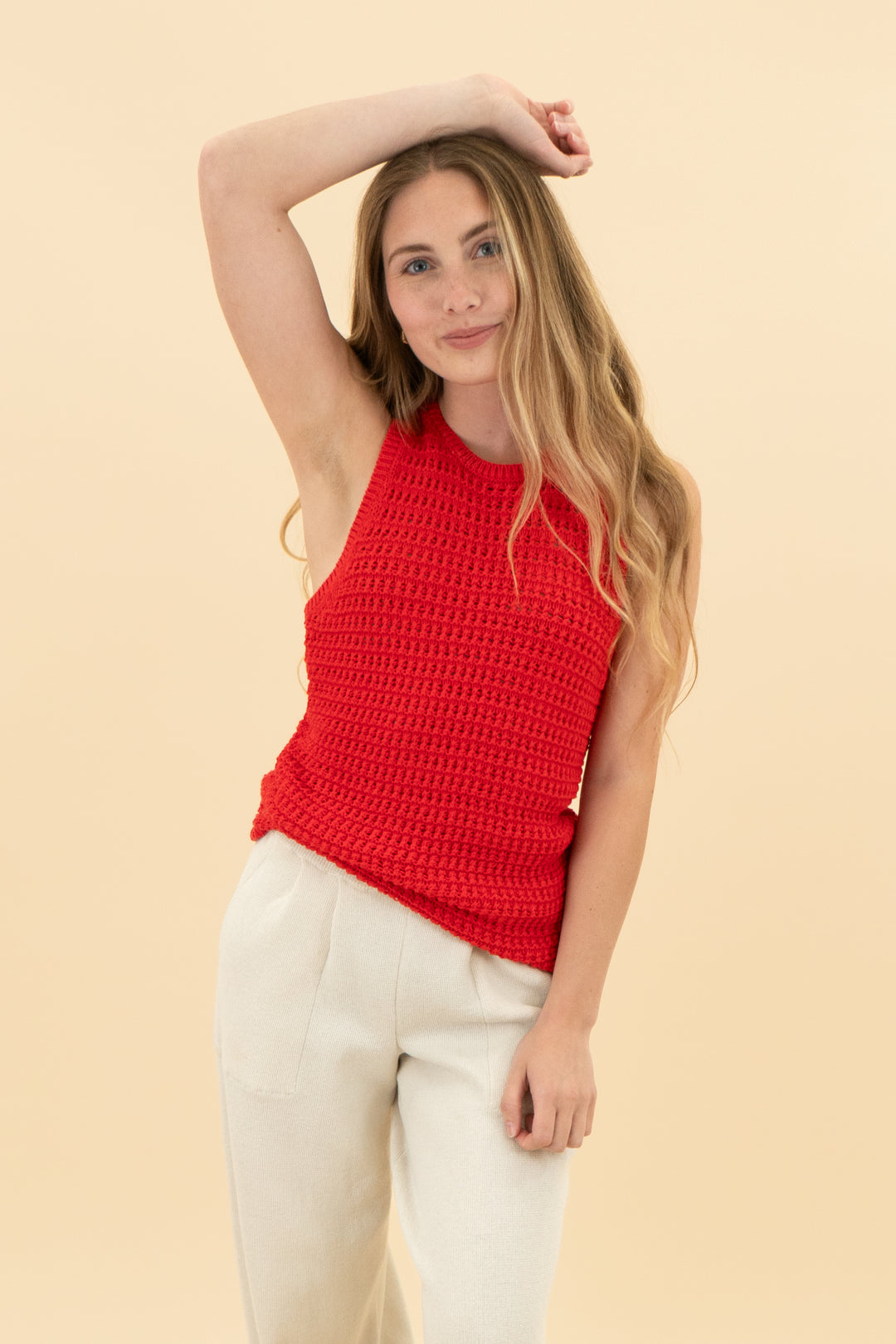 madewell red crochet knit sleeveless top (xs)