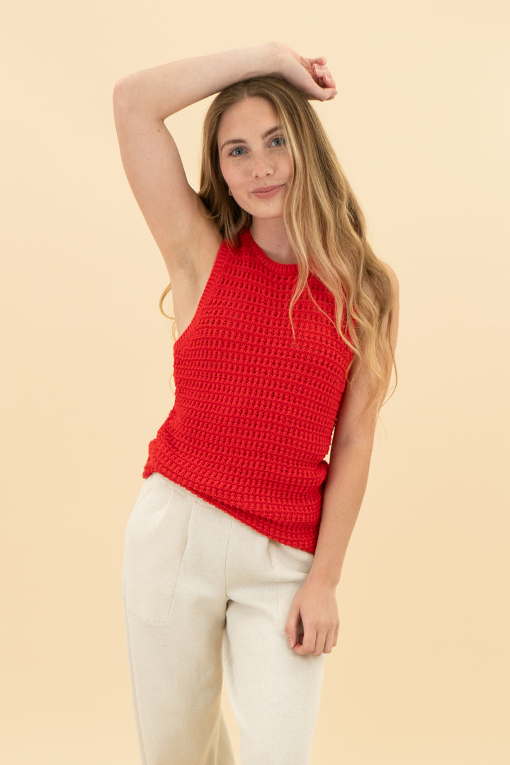 madewell red crochet knit sleeveless top (xs)