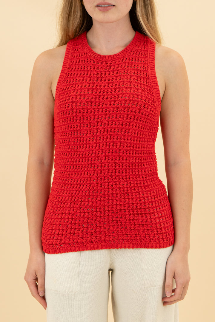 madewell red crochet knit sleeveless top (xs)