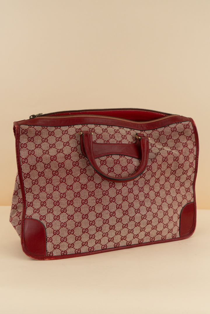 Gucci Red Monogram Canvas Travel Bag