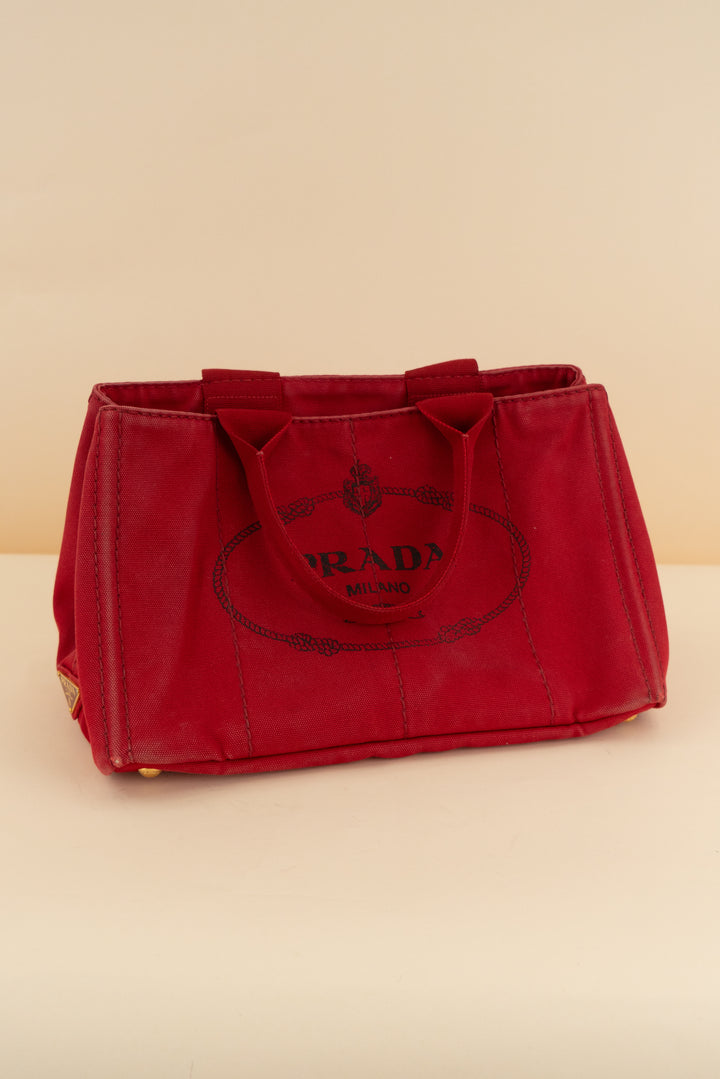 Prada Red Canvas Canapa Tote