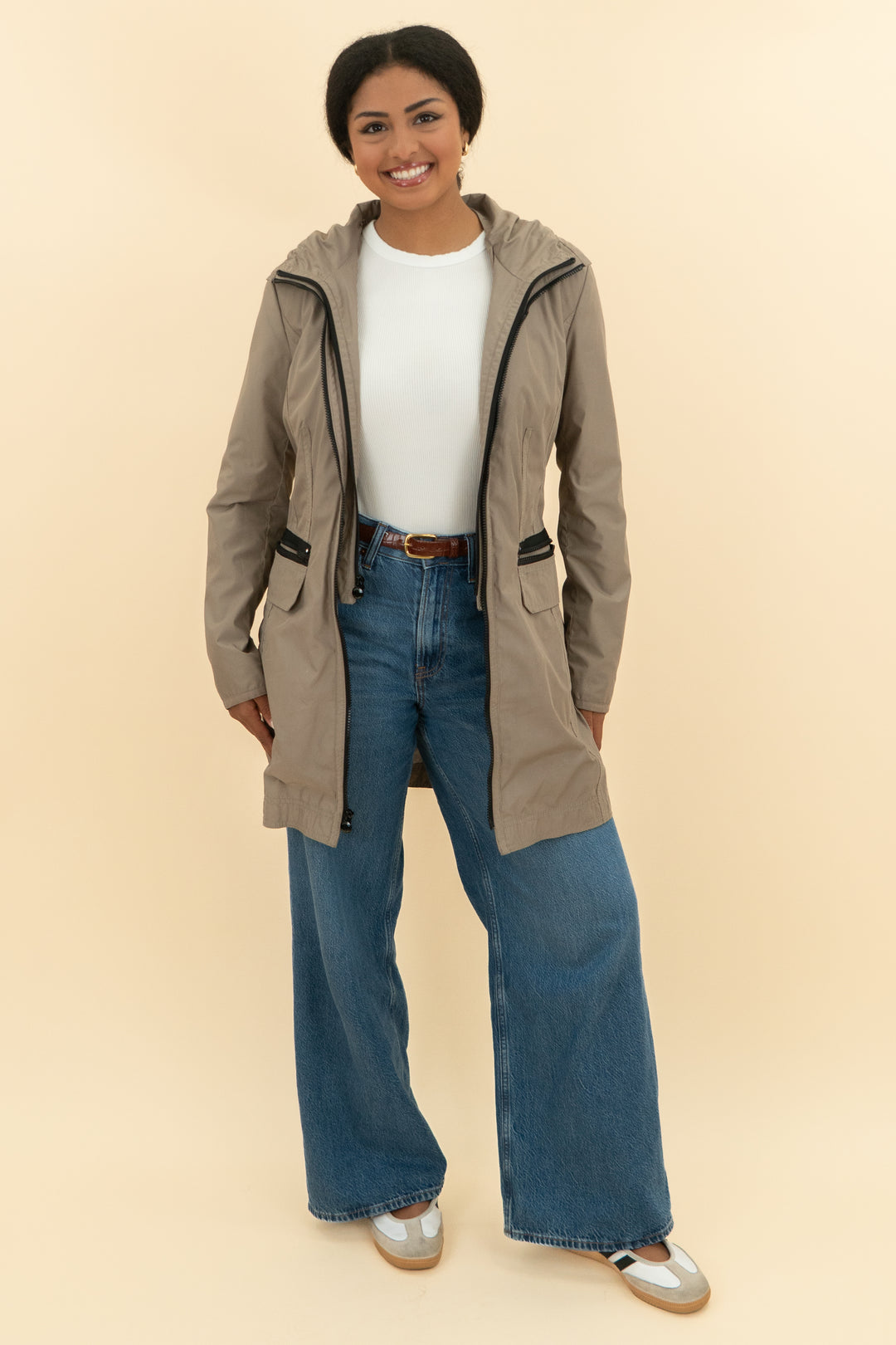 laundry by shelli segal tan green rain coat (m; retail $320)