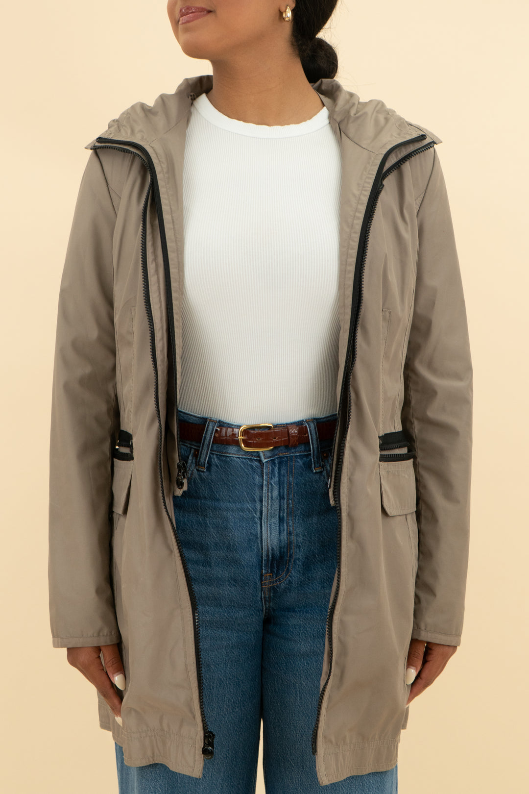 laundry by shelli segal tan green rain coat (m; retail $320)