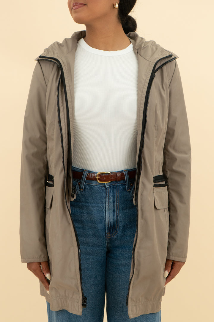 laundry by shelli segal tan green rain coat (m; retail $320)