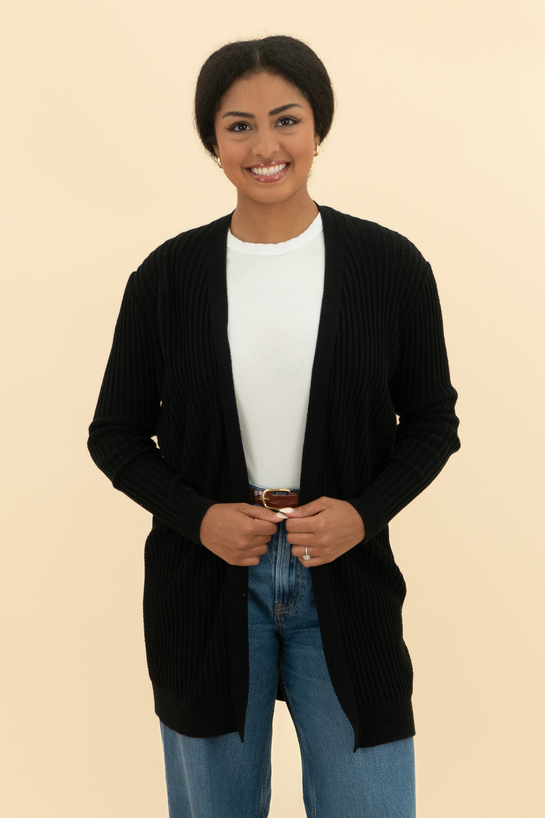 minnie rose black ribbed cardigan (m)