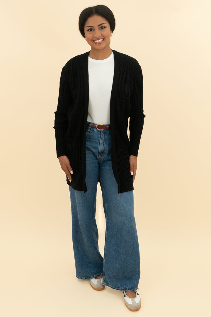 minnie rose black ribbed cardigan (m)