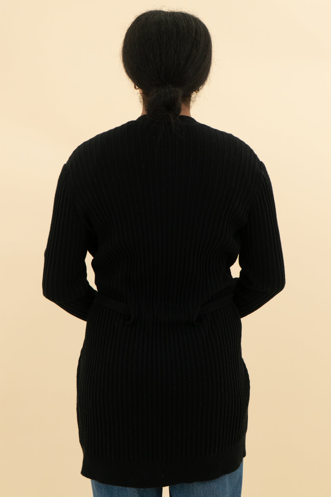 minnie rose black ribbed cardigan (m)