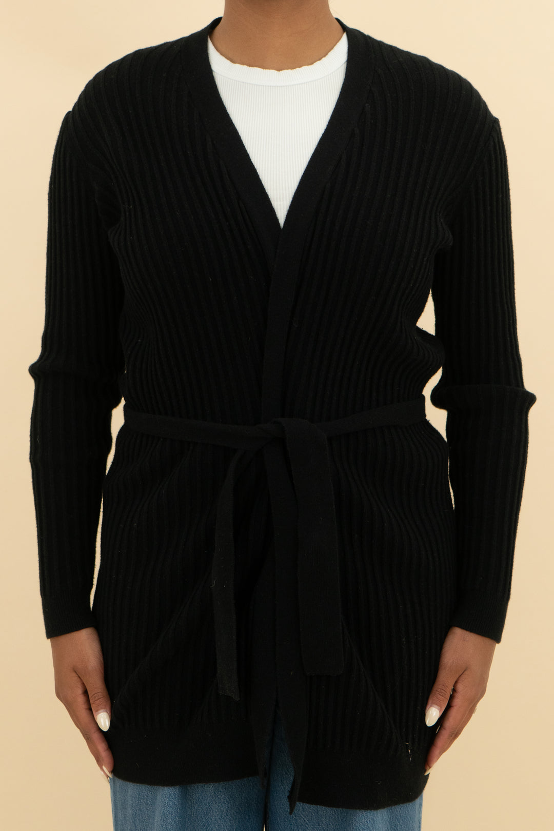 minnie rose black ribbed cardigan (m)