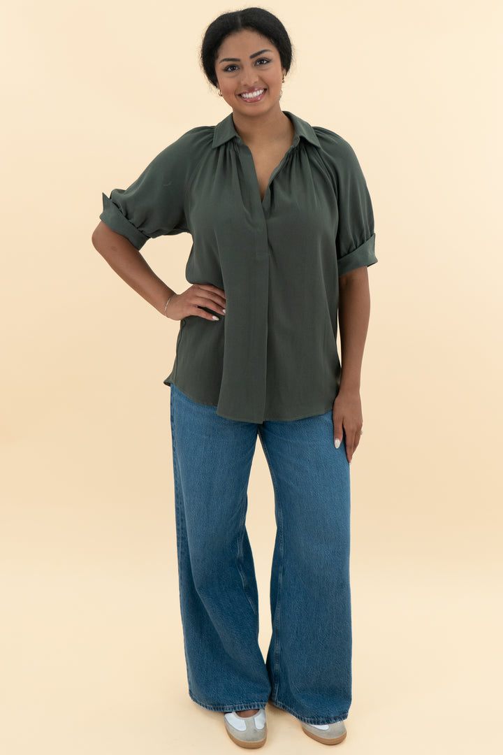 max studio grey v blouse (m; retail $148)