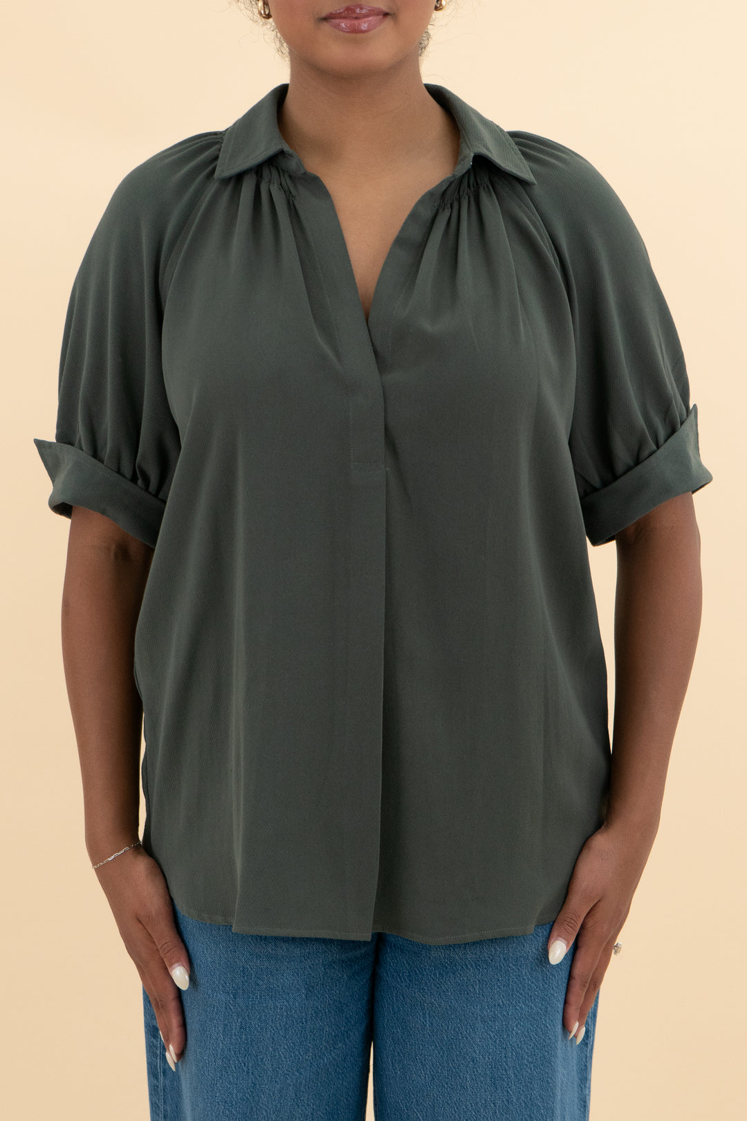 max studio grey v blouse (m; retail $148)