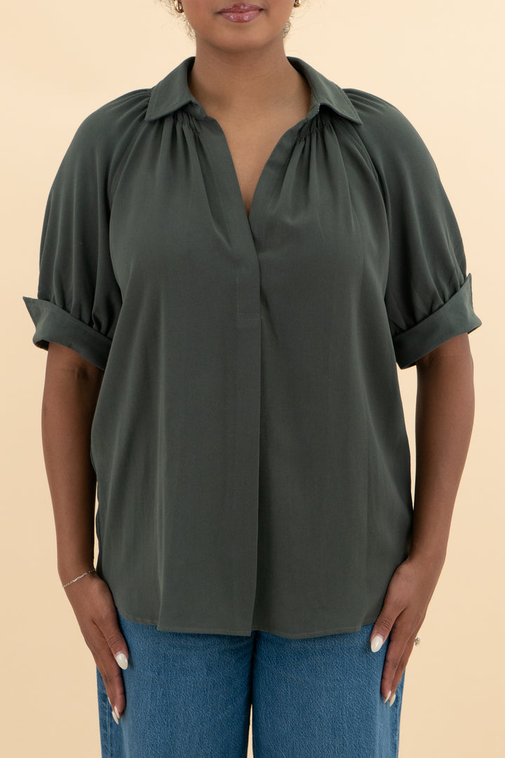 max studio grey v blouse (m; retail $148)