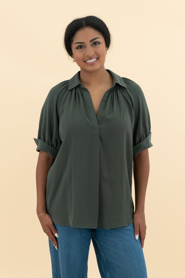 max studio grey v blouse (m; retail $148)