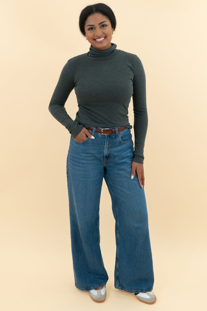 ZARA grey STRETCH RIBBED TURTLENECK SWEATER BLOUSE (m; retail $69.90)